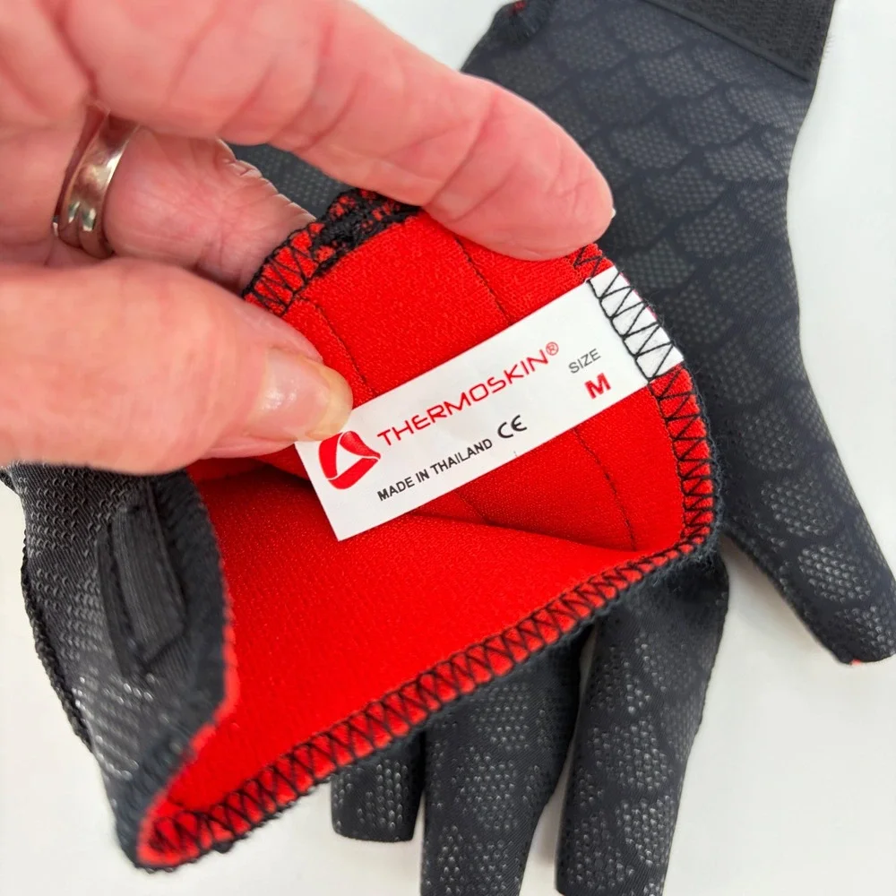 Thermoskin Arthritic Gloves Women M Black Red Fingerless Compression Therapeutic